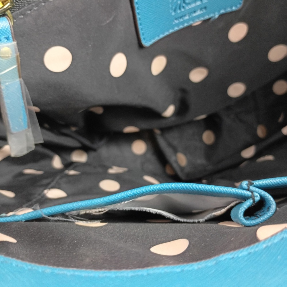 Anne Klein Blue Saffiano Satchel Handbag Gold Hardware Polka Dot Lining - Picture 5 of 11